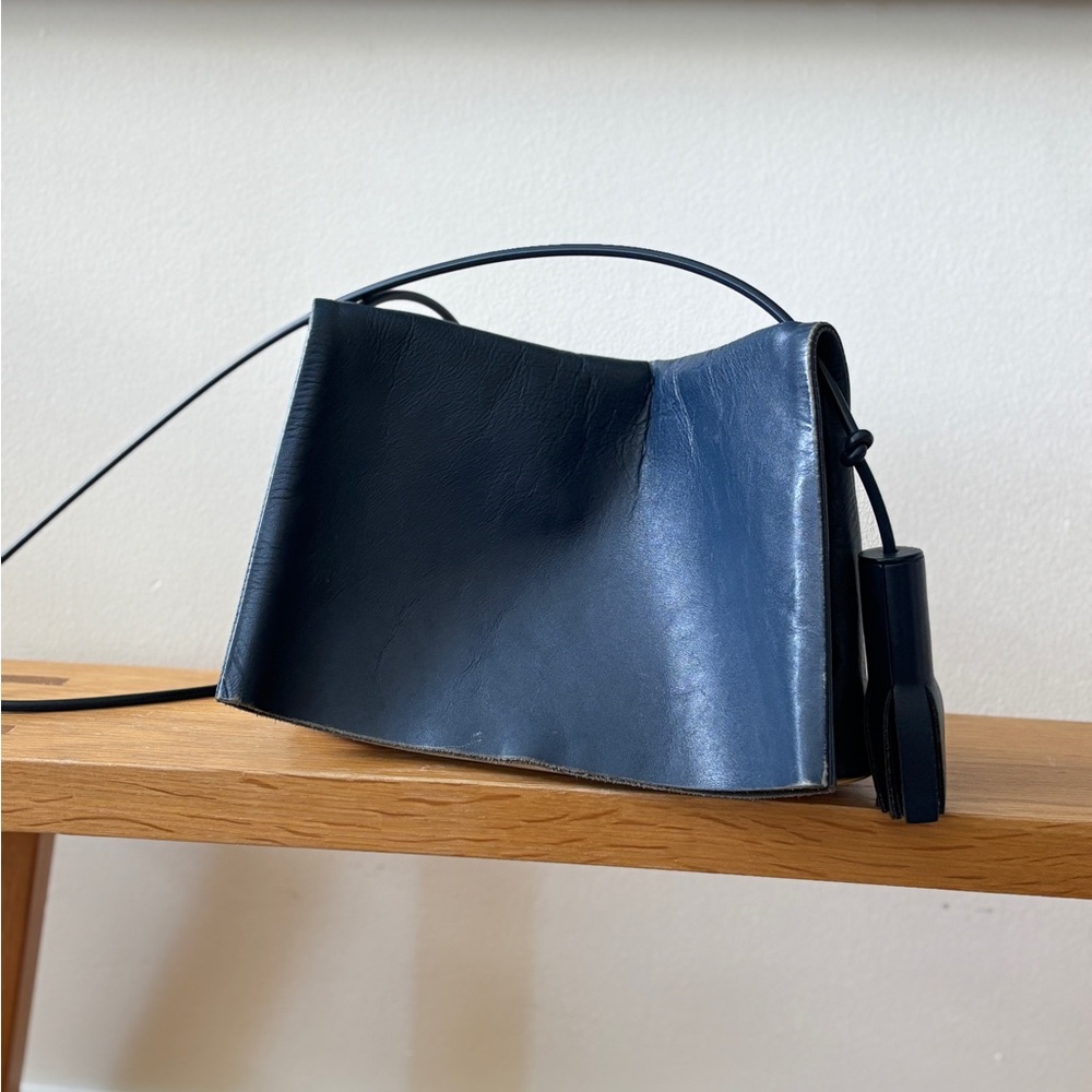 Building Block Navy Leather Shoulder Bag